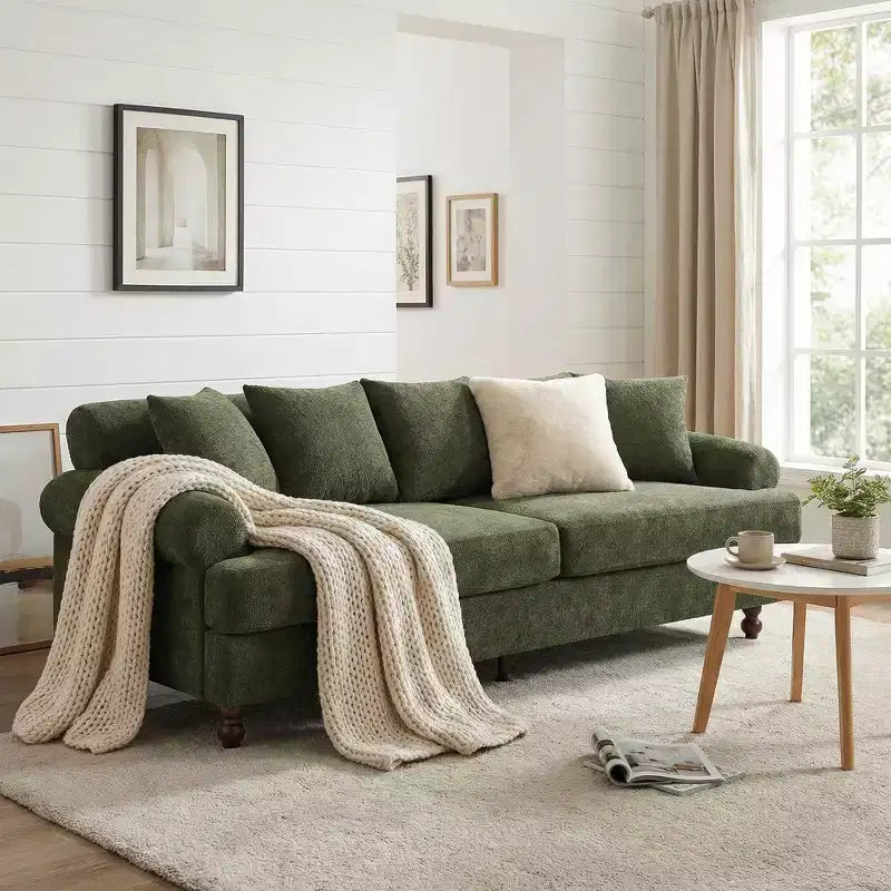 Canapé 3 places moderne en chenille, 81,5 po, avec coussins décoratifs