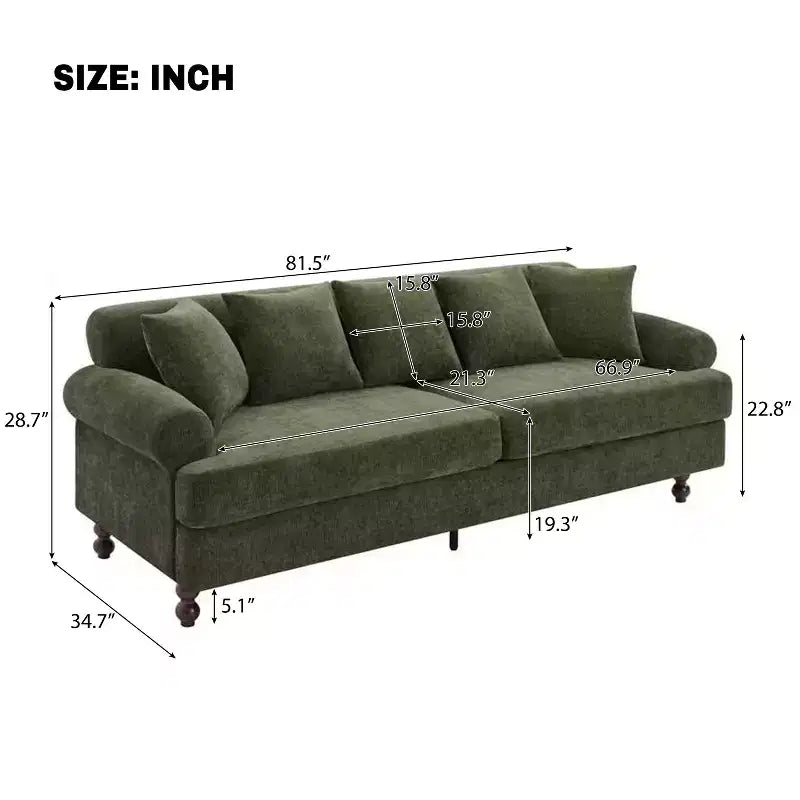 Canapé 3 places moderne en chenille, 81,5 po, avec coussins décoratifs