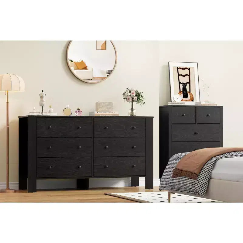 Commode à 6 tiroirs pour chambre à coucher, commode double moderne avec tiroirs de rangement