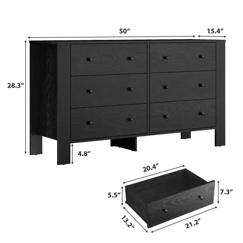 Commode à 6 tiroirs pour chambre à coucher, commode double moderne avec tiroirs de rangement