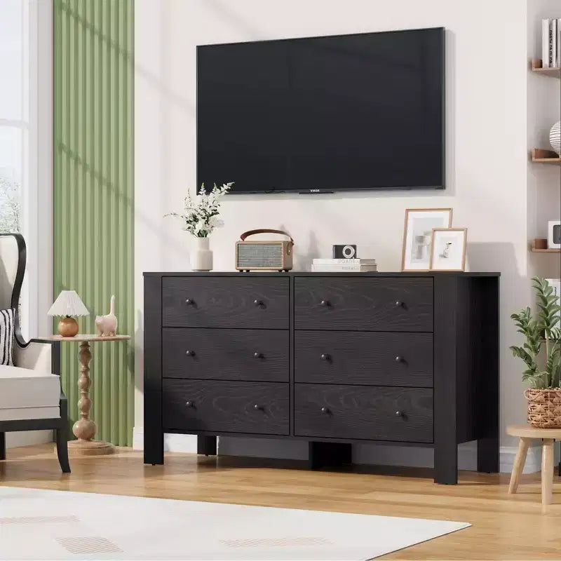 Commode à 6 tiroirs pour chambre à coucher, commode double moderne avec tiroirs de rangement