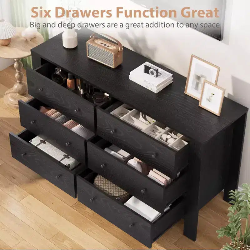 Commode à 6 tiroirs pour chambre à coucher, commode double moderne avec tiroirs de rangement