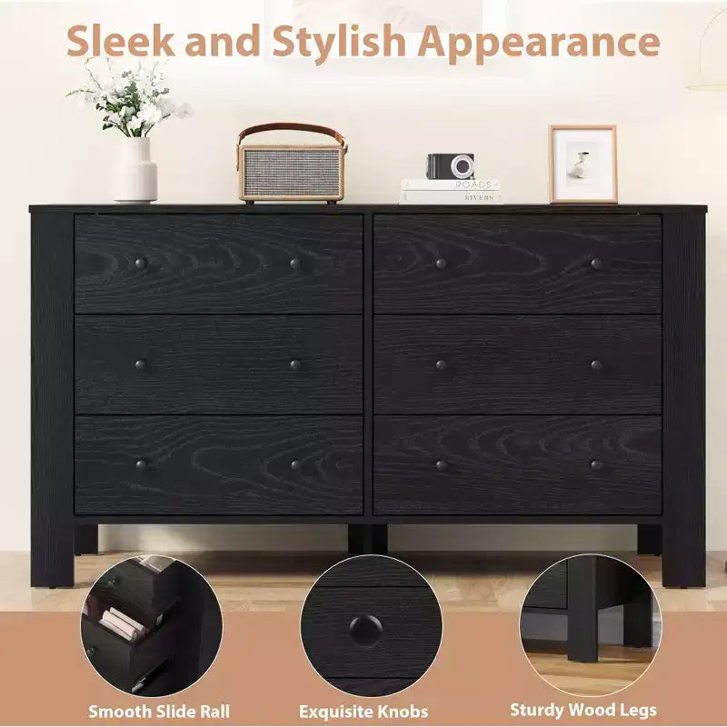 Commode à 6 tiroirs pour chambre à coucher, commode double moderne avec tiroirs de rangement