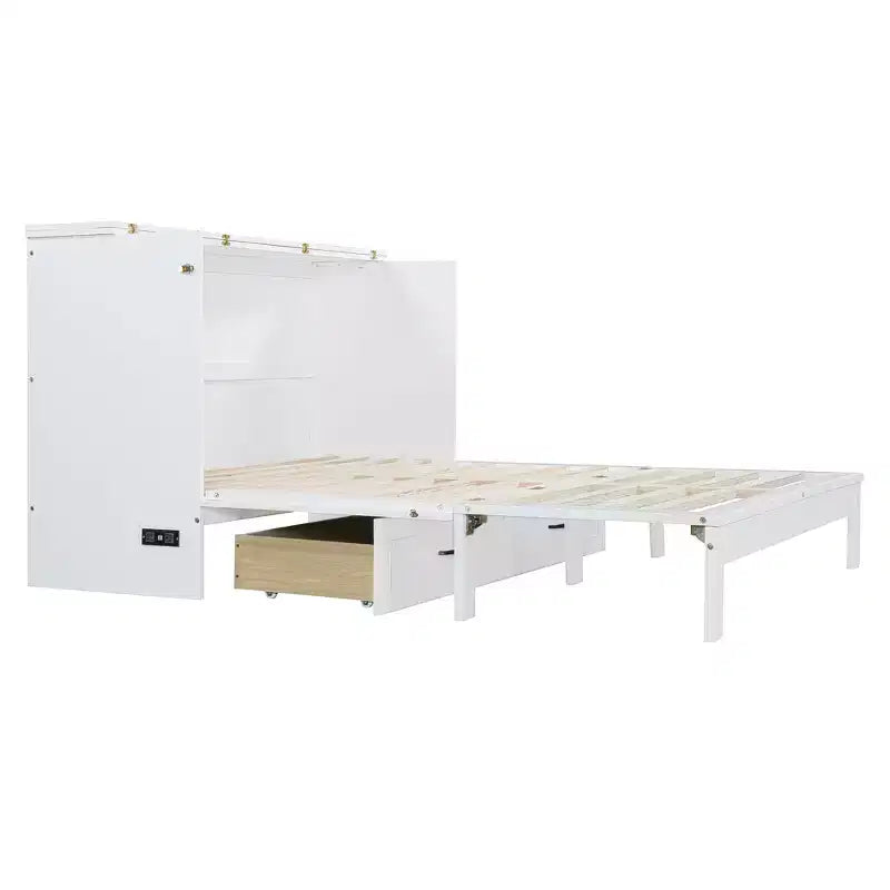 Lit escamotable moderne Queen en rotin avec grand tiroir
