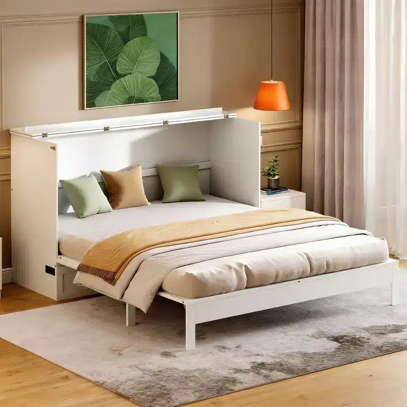 Lit escamotable moderne Queen en rotin avec grand tiroir