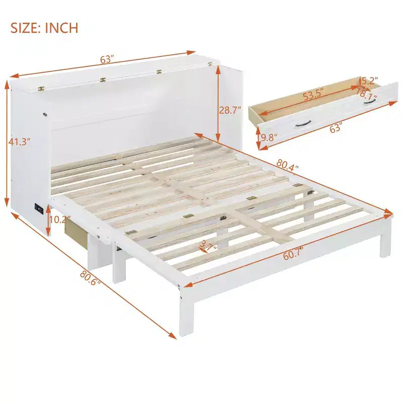 Lit escamotable moderne Queen en rotin avec grand tiroir
