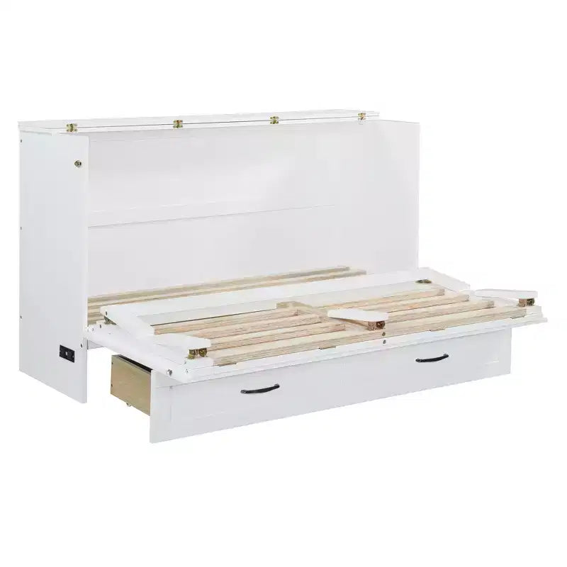 Lit escamotable moderne Queen en rotin avec grand tiroir