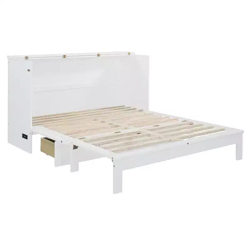 Lit escamotable moderne Queen en rotin avec grand tiroir