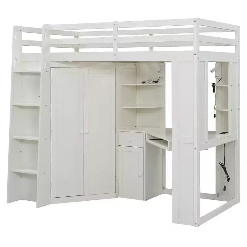 Lit mezzanine tout-en-un simple avec armoire intégrée et bureau