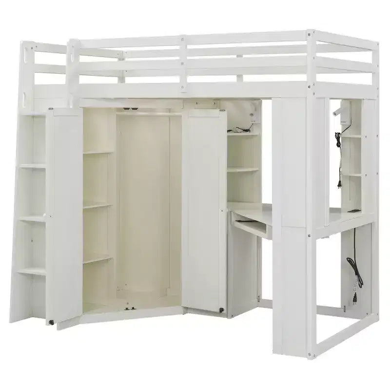 Lit mezzanine tout-en-un simple avec armoire intégrée et bureau