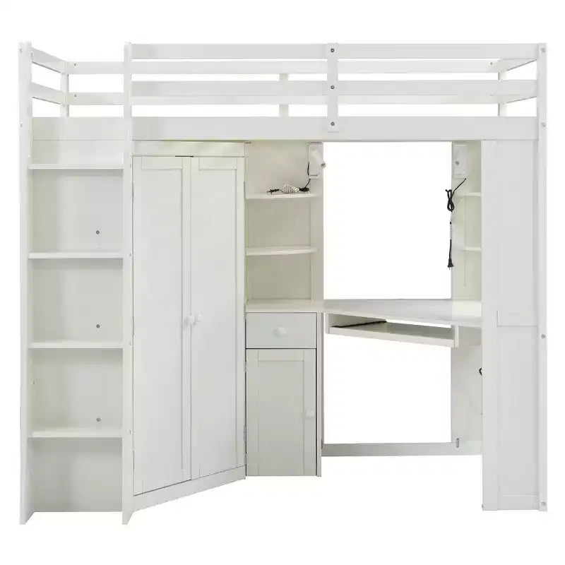 Lit mezzanine tout-en-un simple avec armoire intégrée et bureau