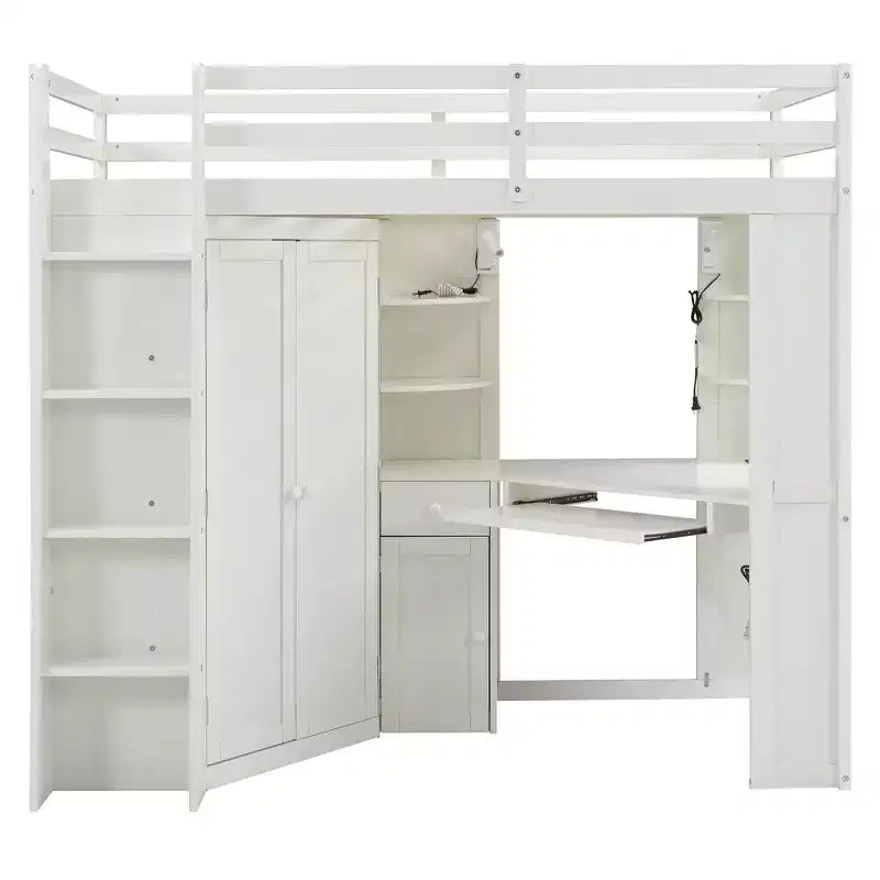 Lit mezzanine tout-en-un simple avec armoire intégrée et bureau