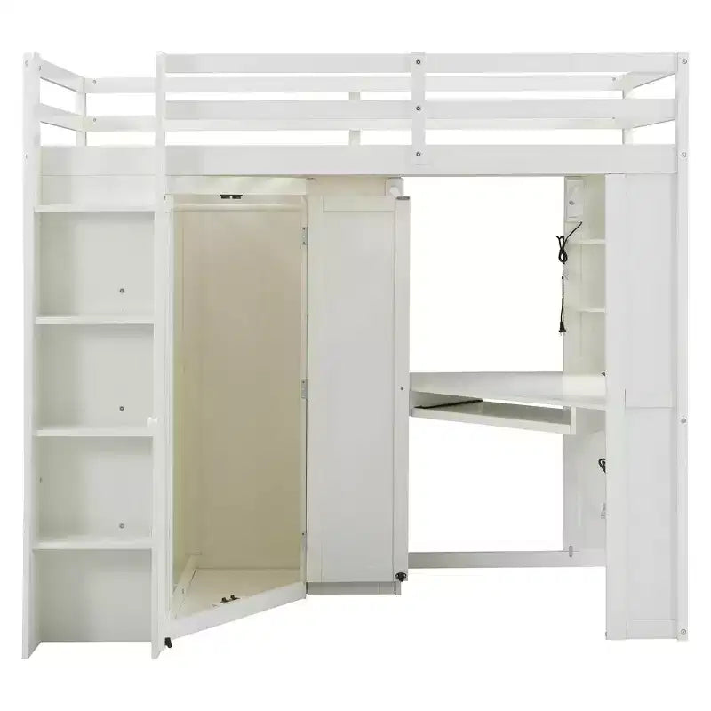 Lit mezzanine tout-en-un simple avec armoire intégrée et bureau
