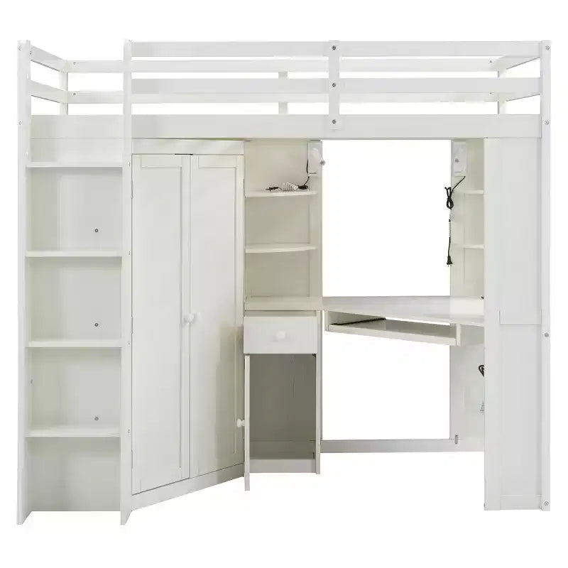 Lit mezzanine tout-en-un simple avec armoire intégrée et bureau