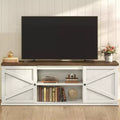 VASAGLE Farmhouse TV Stand for TVs up to 80 Inches, Entertainment Center with Storage Cabinets, Media Console Table, Rustic White and Honey Brown