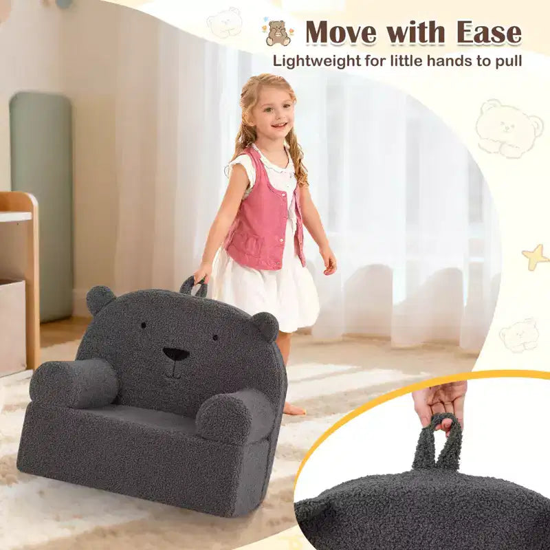 Canapé pour enfants Ours Canapé-lit en mousse pour tout-petits avec housse en tissu polaire doux