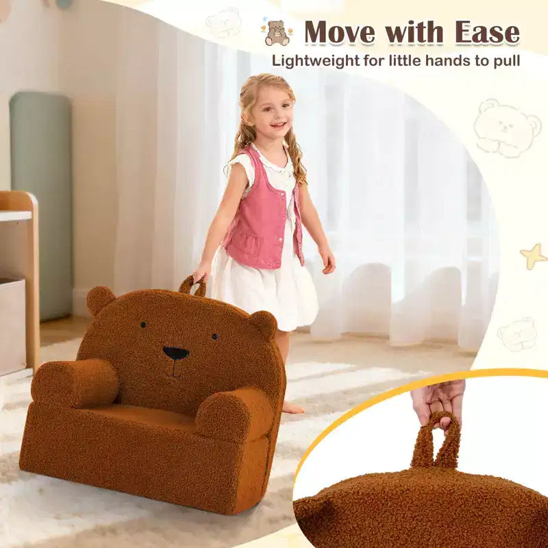 Canapé pour enfants Ours Canapé-lit en mousse pour tout-petits avec housse en tissu polaire doux