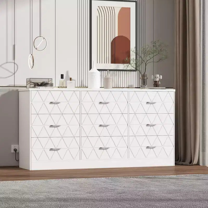 Commode 9 tiroirs, commode longue pour chambre à coucher, grand meuble de rangement moderne